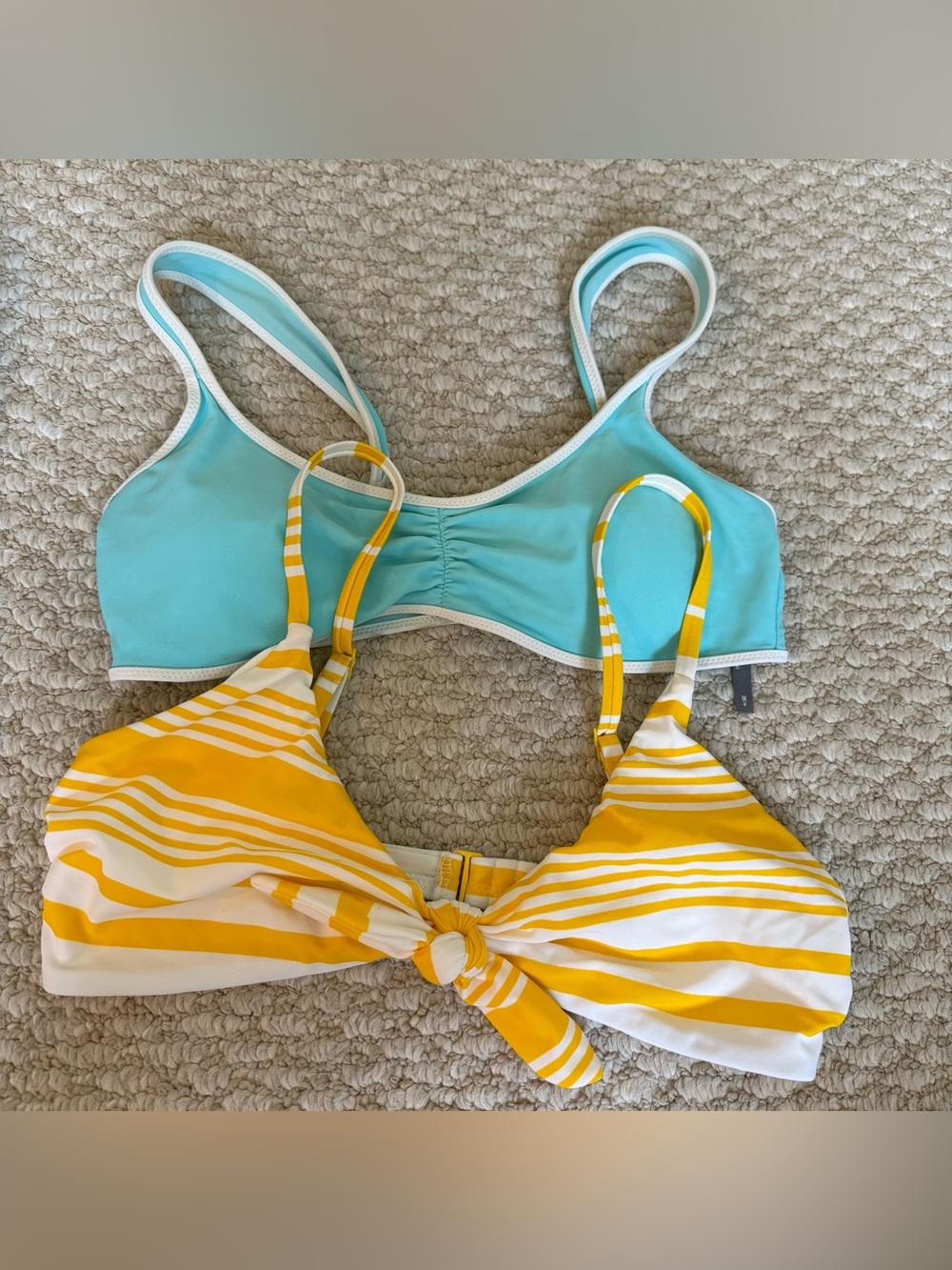 aerie Swim Bikini Tops in Aqua and Yellow Stripe